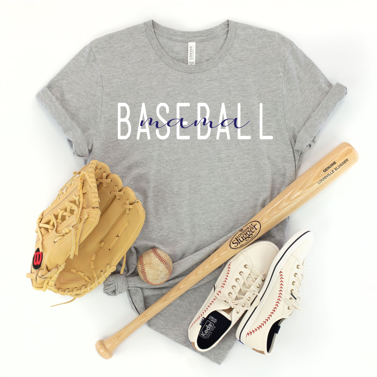 "Baseball mama" Heather Grey T-shirt  (Adult Only)