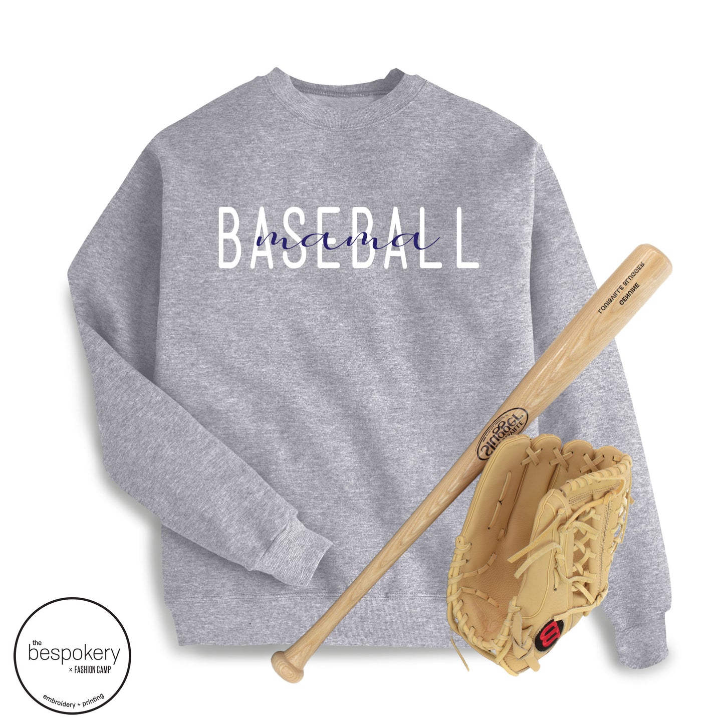 "Baseball mama" script Heather Grey Sweatshirt - (Adult Only)