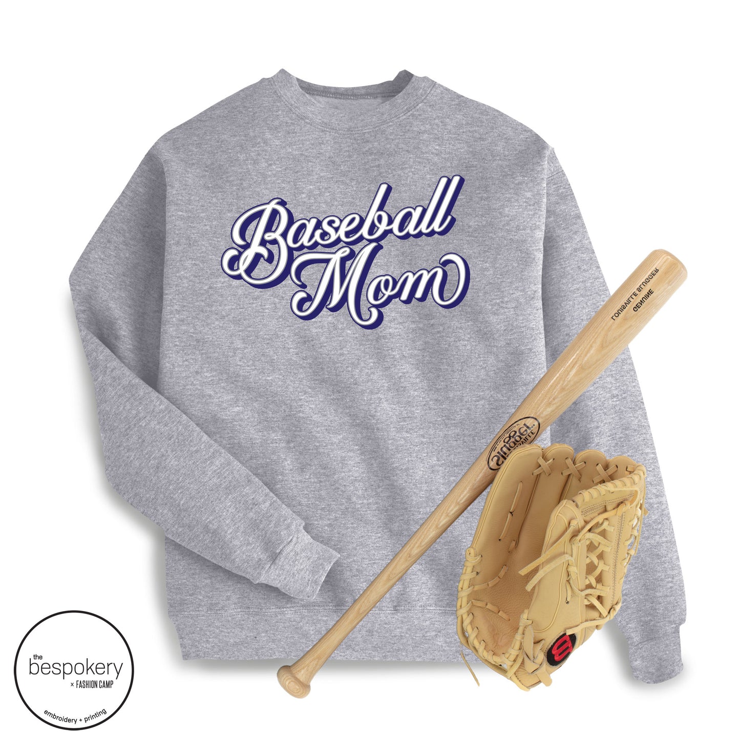 "Baseball Mom" Yankees script Heather Grey Sweatshirt - (Adult Only)