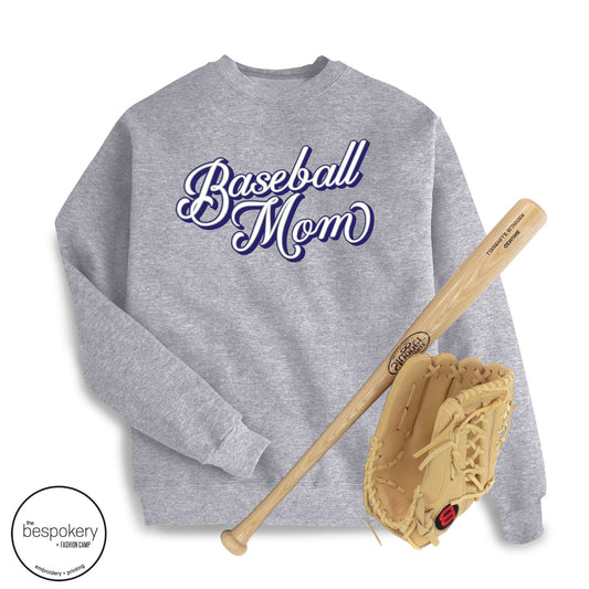 "Baseball Mom" Yankees script - Heather Grey Sweatshirt