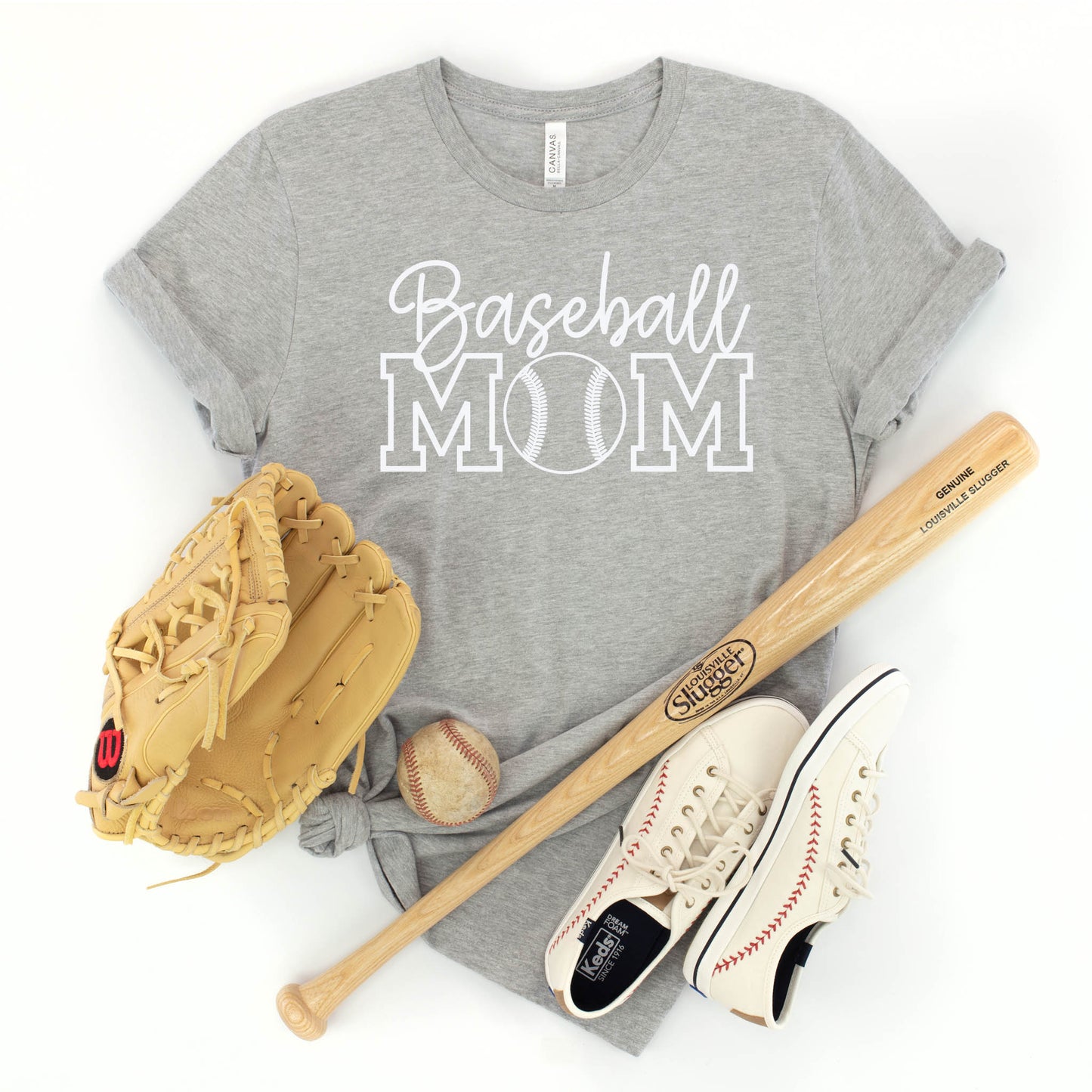 "Baseball MOM" - Heather Grey T-shirt
