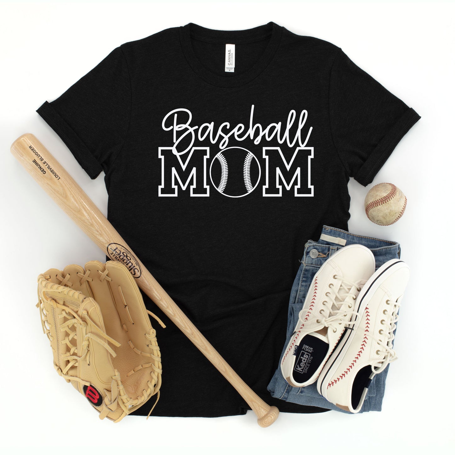 "Baseball MOM" Black T-shirt  (Adult Only)