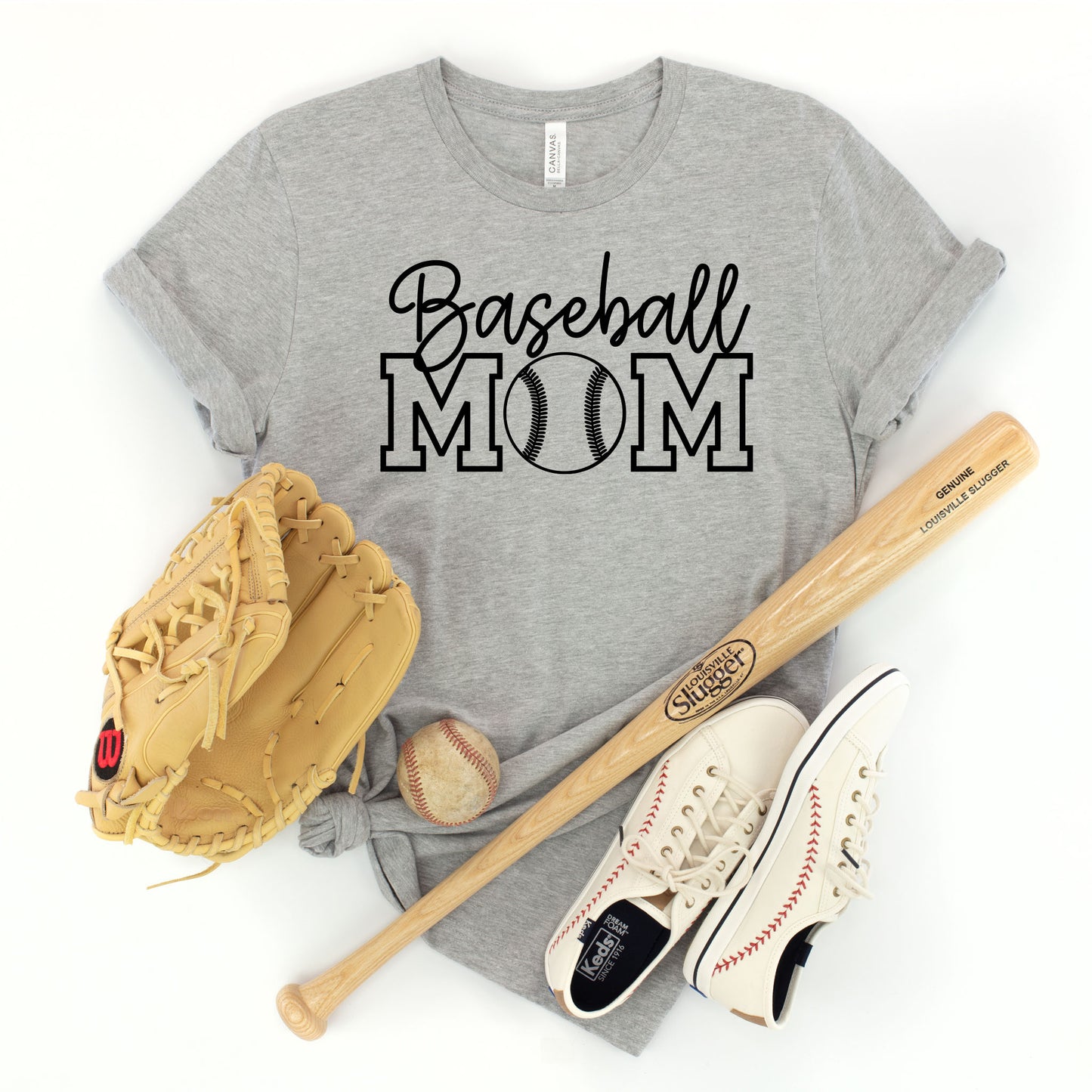 "Baseball MOM" Heather Grey T-shirt  (Adult Only)