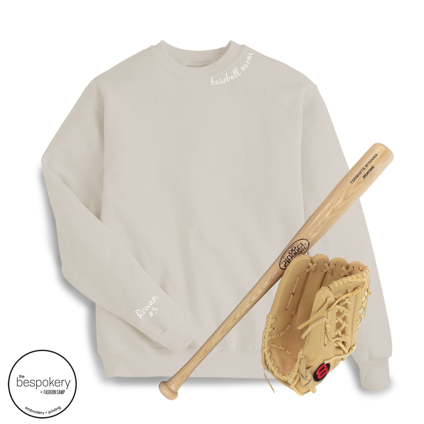 Collar "baseball mom" CUSTOM sleeve - Sand Sweatshirt