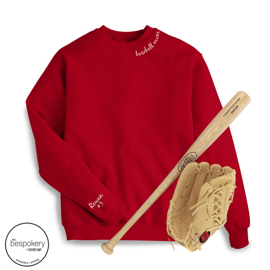 Collar "baseball mom" CUSTOM sleeve - Red Sweatshirt