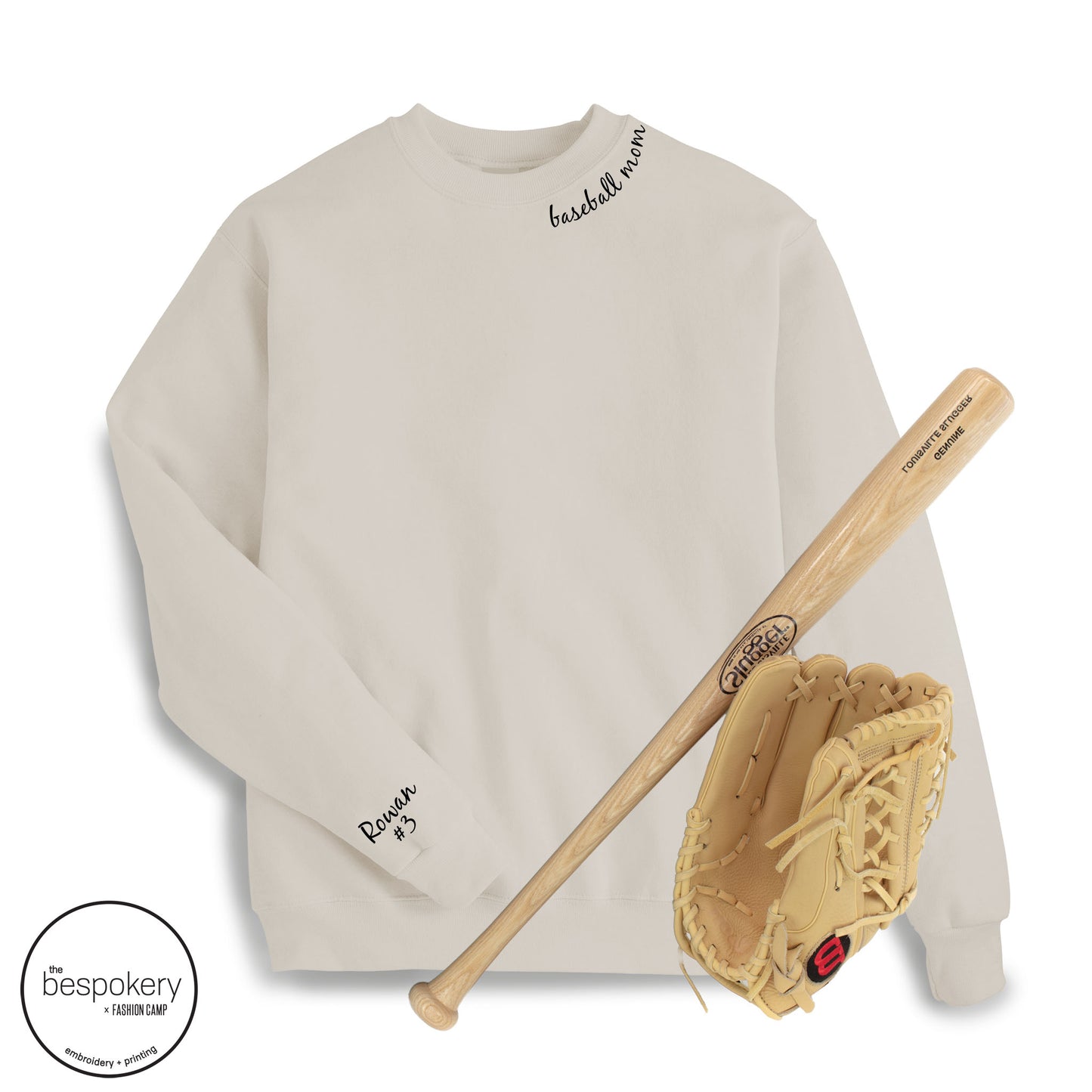 "collar baseball mom" CUSTOM sleeve Sand Sweatshirt - (Adult Only)