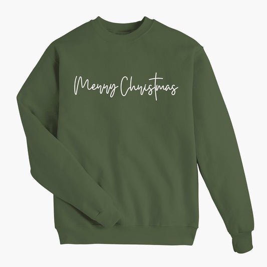 Modern Merry ChrisTmas - Military Green Sweatshirt