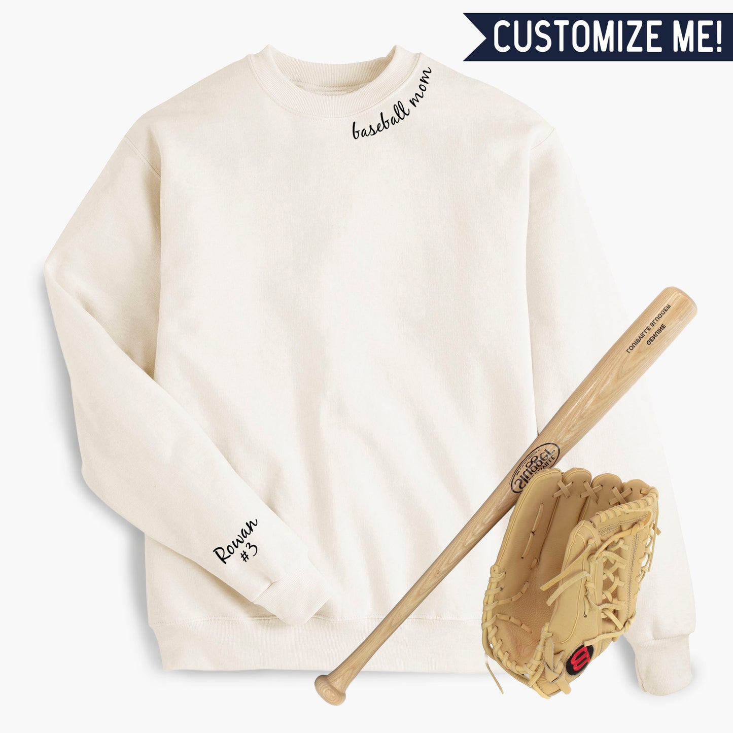 Collar Baseball Mom + CUSTOM sleeve Sweatshirt