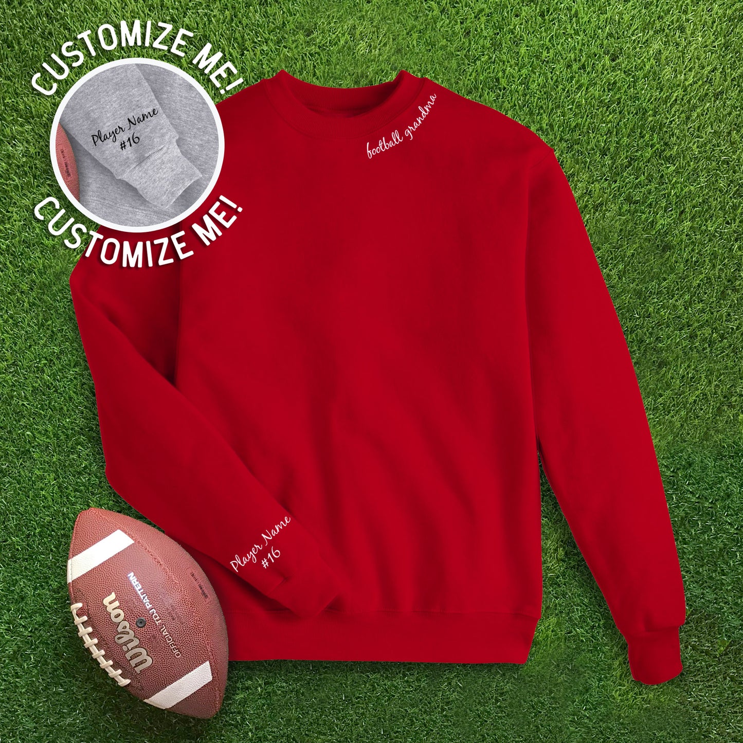 Collar "football grandma" CUSTOM sleeve Sweatshirt