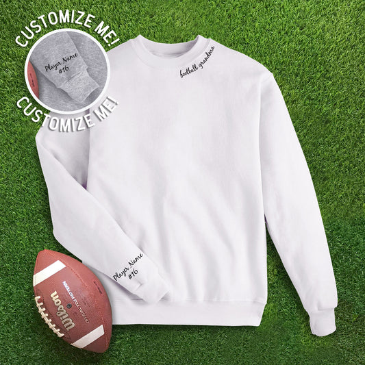 Collar "football grandma" CUSTOM sleeve - White Sweatshirt