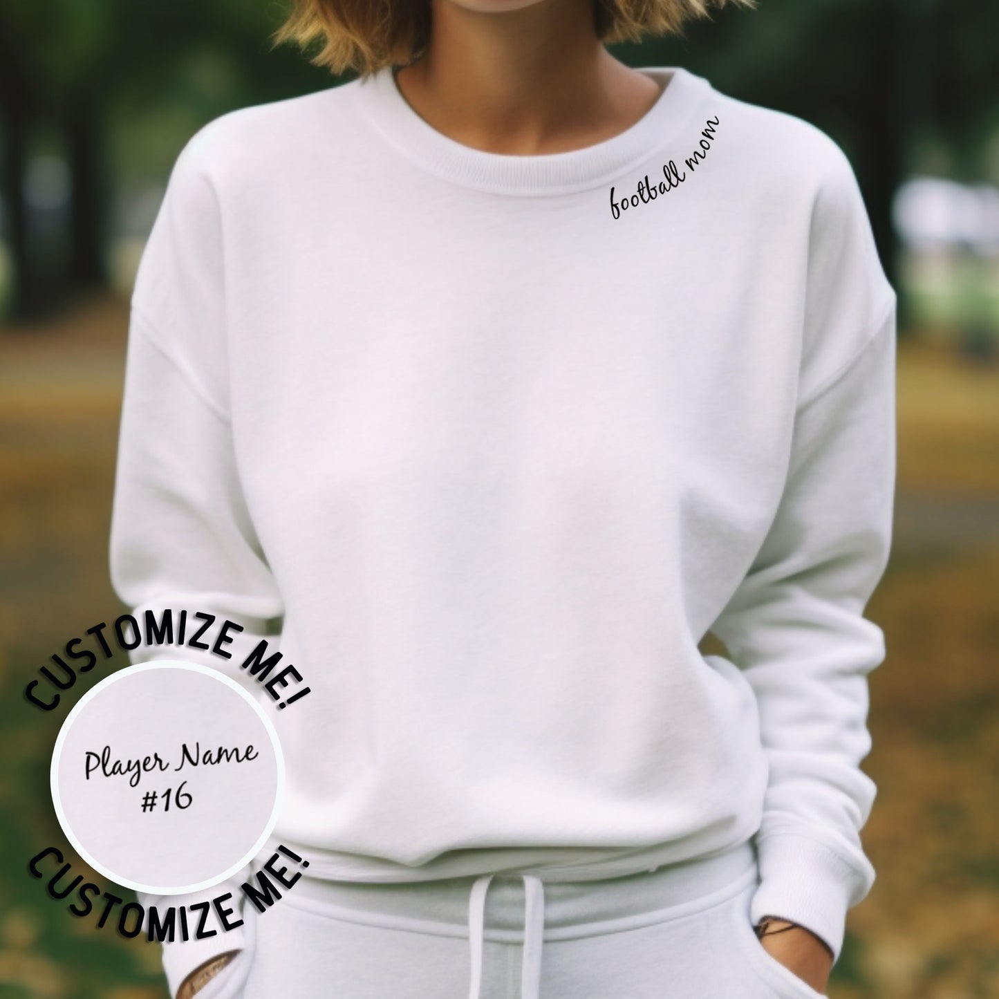 Collar "football mom" CUSTOM sleeve - Heather Grey Sweatshirt