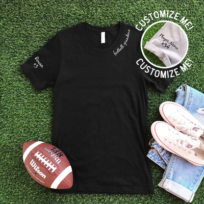 Collar "football grandma" CUSTOM sleeve - Black T-shirt