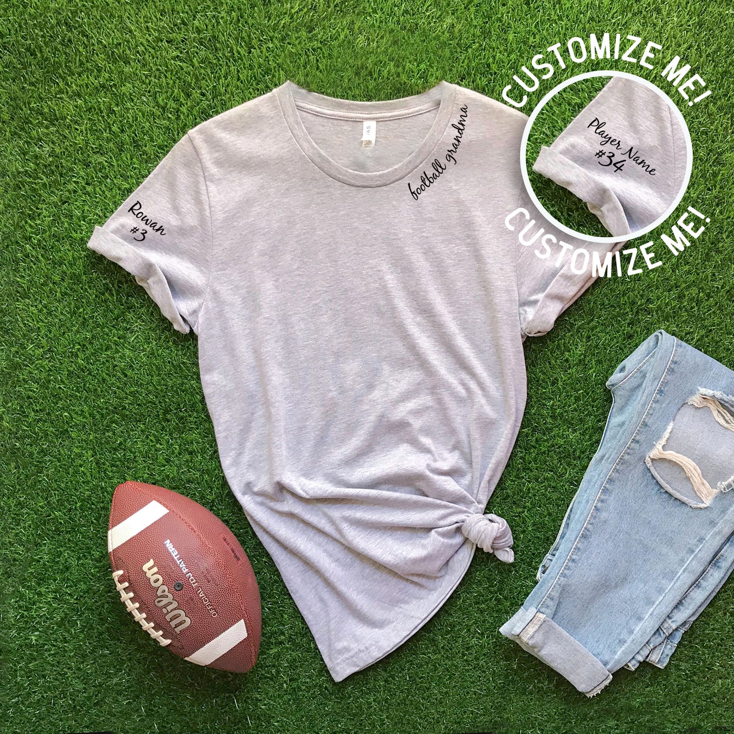 Collar "football grandma" CUSTOM sleeve T-shirt