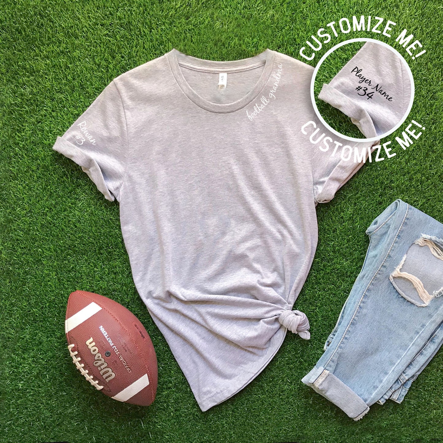 Collar "football grandma" CUSTOM sleeve T-shirt