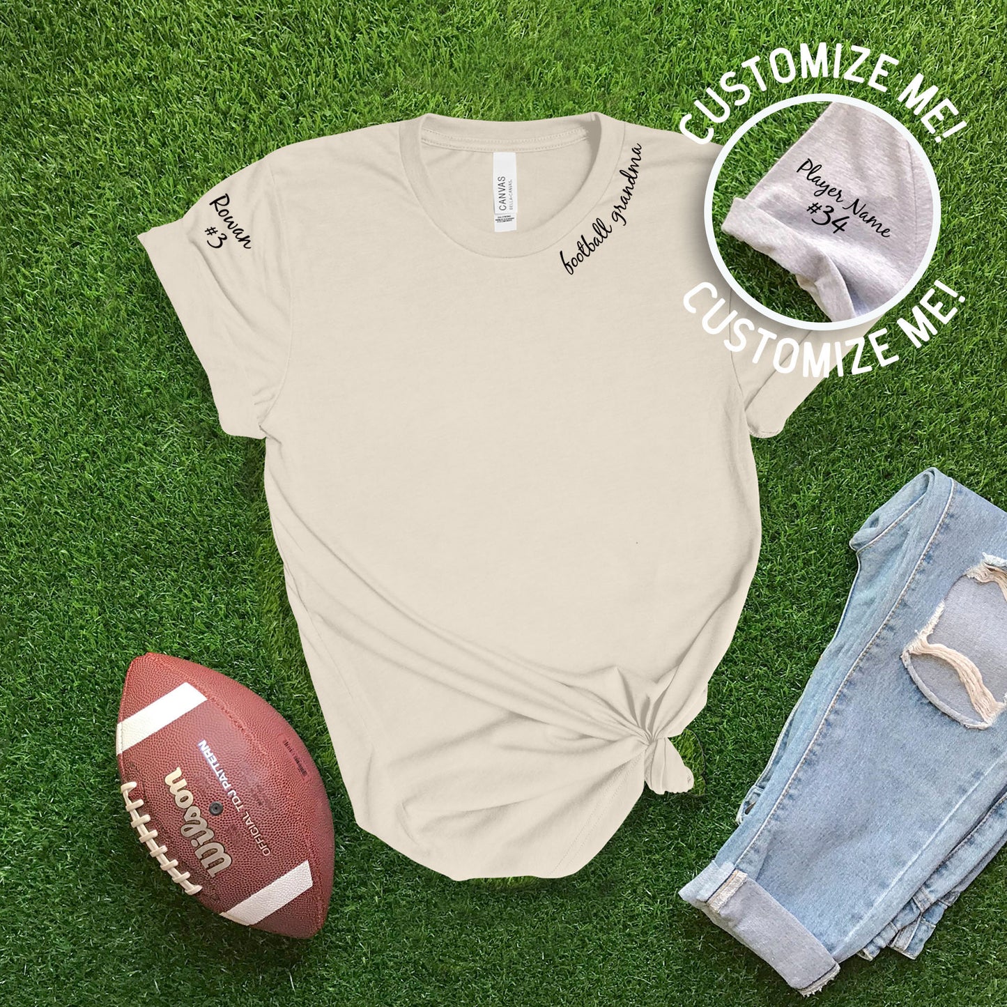 Collar "football grandma" CUSTOM sleeve T-shirt