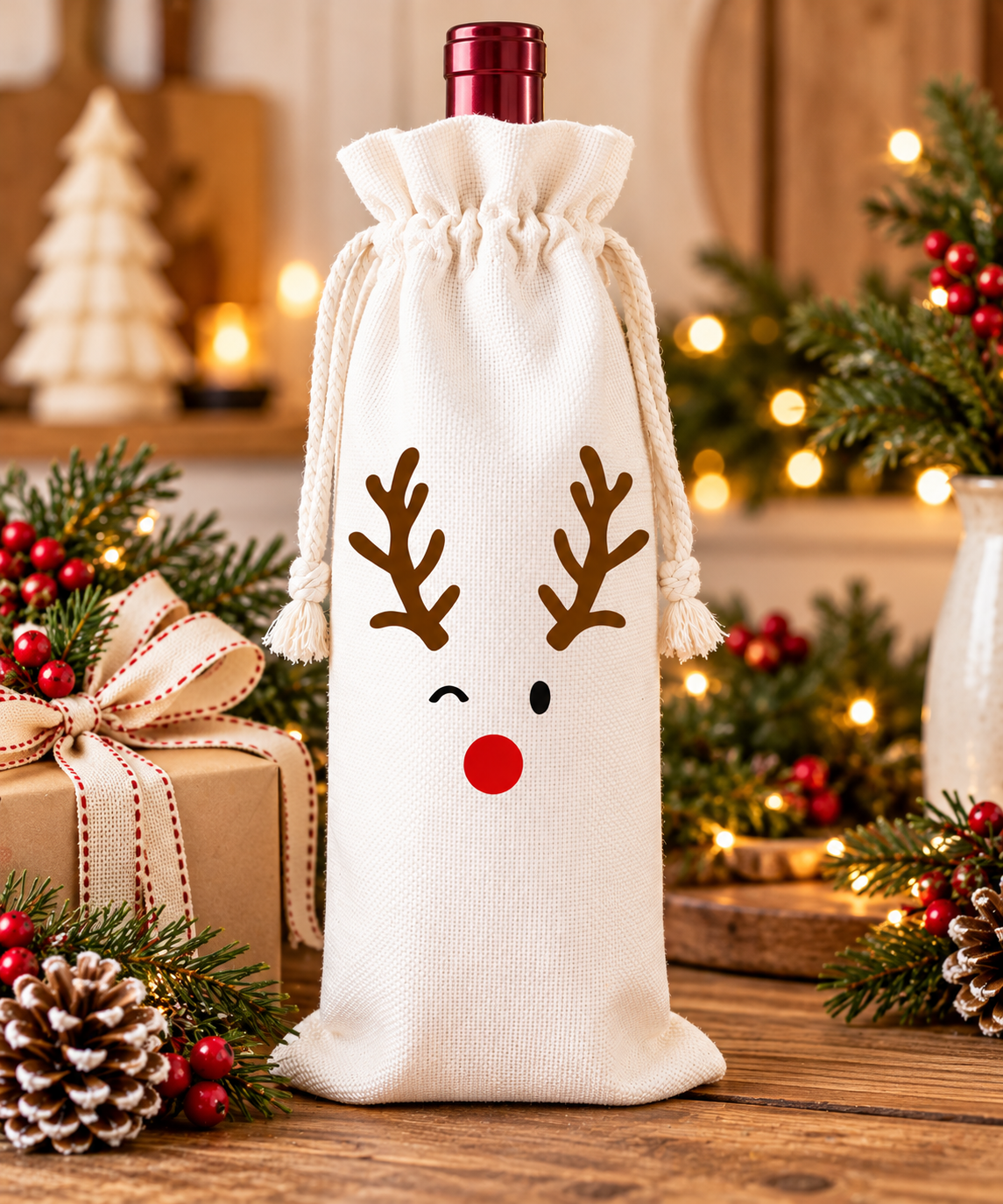 Reindeer Holiday Wine Gift Bag