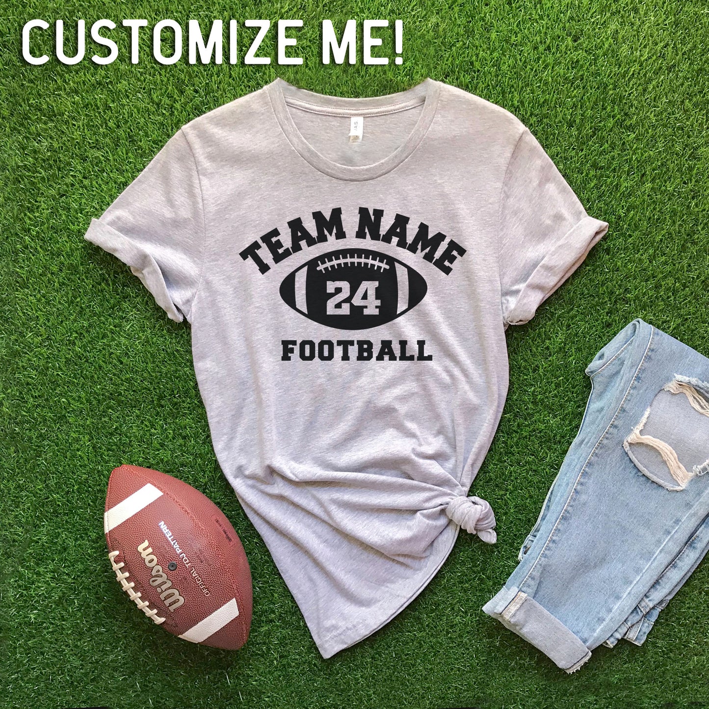 Team Name CUSTOM Football - Heather Grey T-shirt