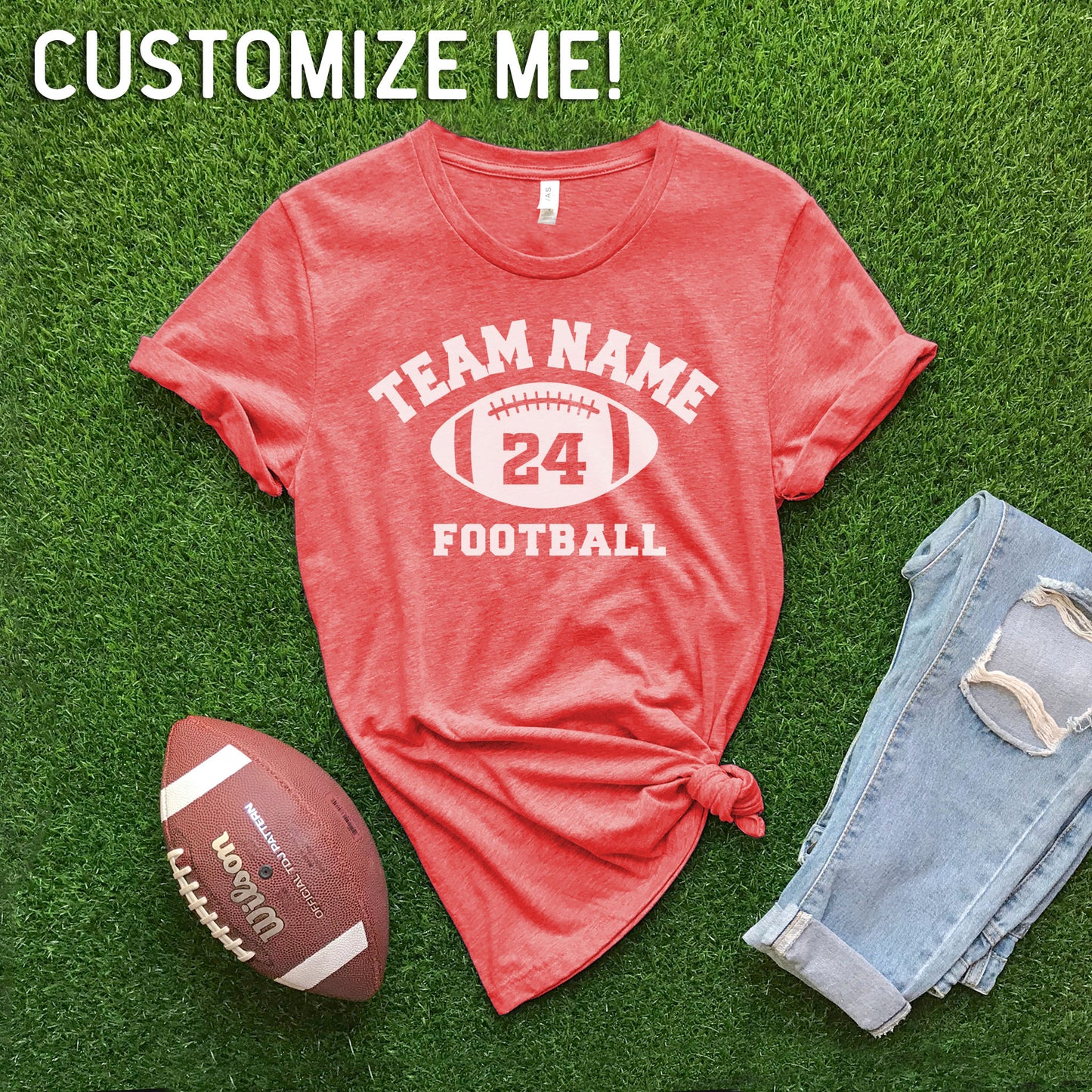 Team Name CUSTOM Football - Heather Red T-shirt