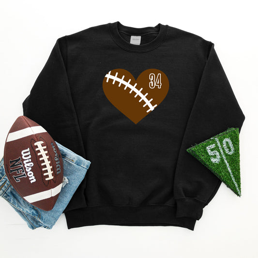 "Football Heart" CUSTOM number - Black Sweatshirt