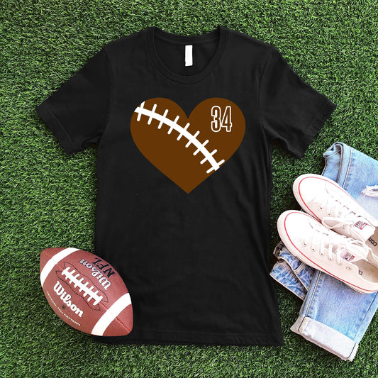 Heart Football CUSTOM - Black T-shirt