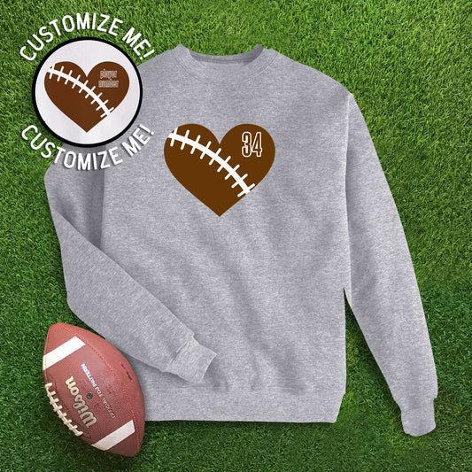 Heart Football CUSTOM - Heather Grey Sweatshirt