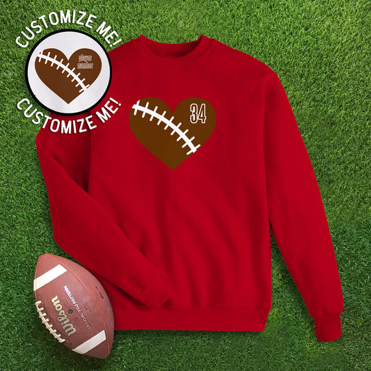 Heart Football CUSTOM - Red Sweatshirt