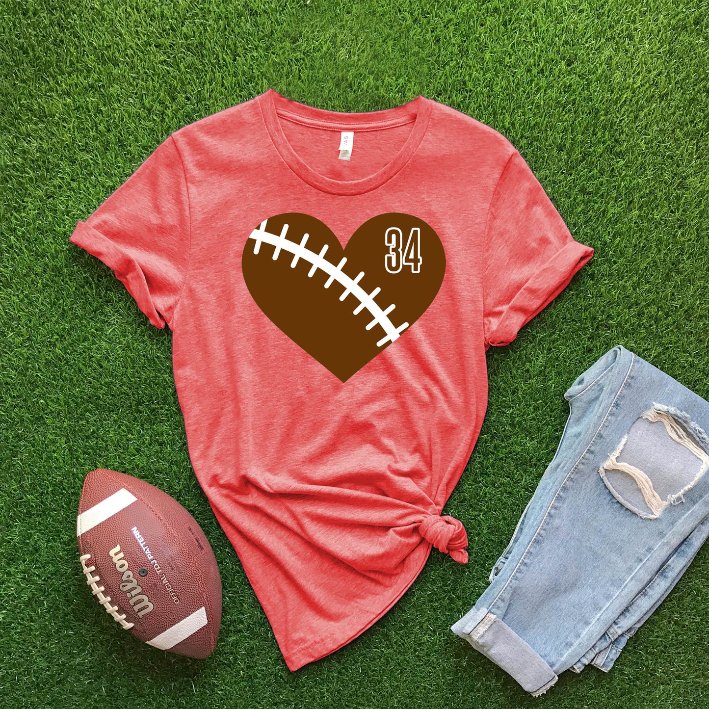 Heart Football CUSTOM - Heather Red T-shirt