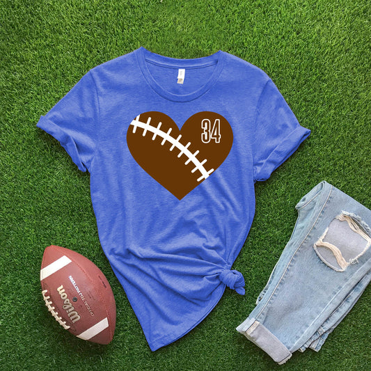 Heart Football CUSTOM - Heather Royal T-shirt