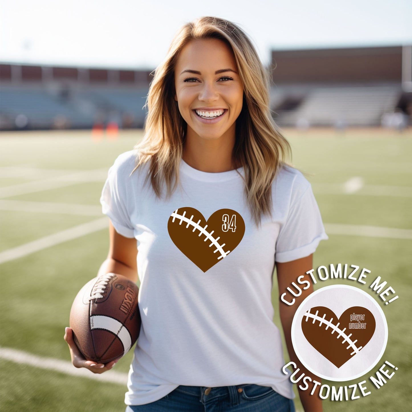 Heart Football CUSTOM - Vanilla T-shirt