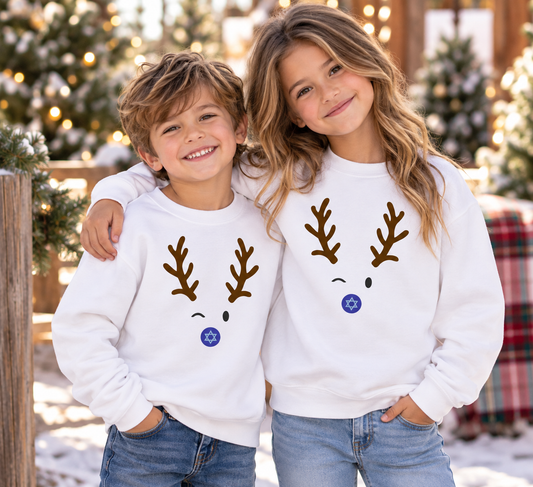 Hanukkah Reindeer Holiday Youth Sweatshirt