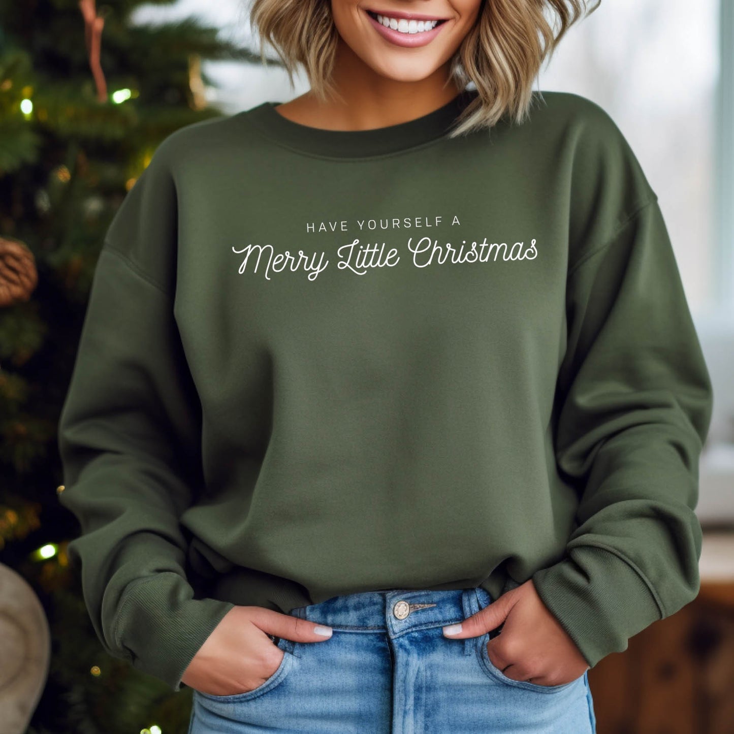 Merry Little Christmas Sweatshirt- Military Green (Adult Only)