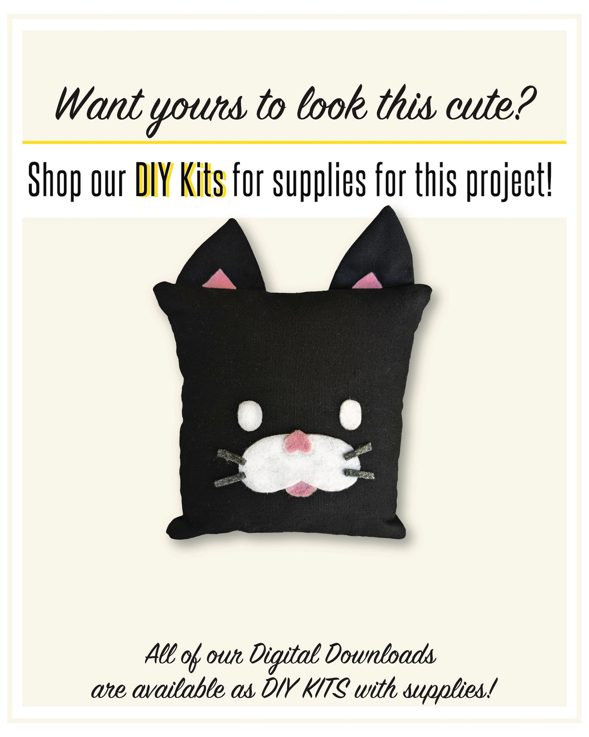Kitty Pillow Sewing Pattern - Digital Download