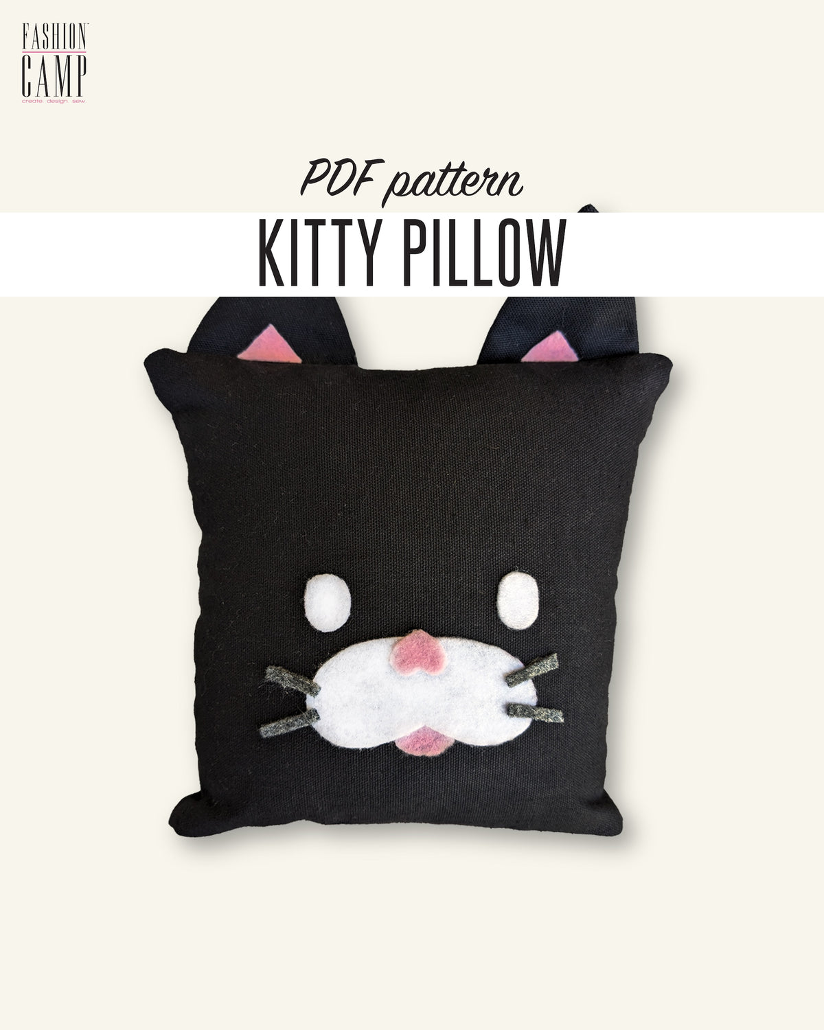 Kitty Pillow Sewing Pattern - Digital Download