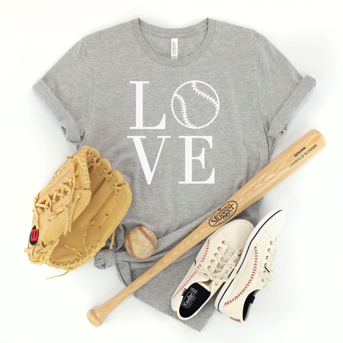 "Love Baseball" Heather Grey T-Shirt - (Adult Only)