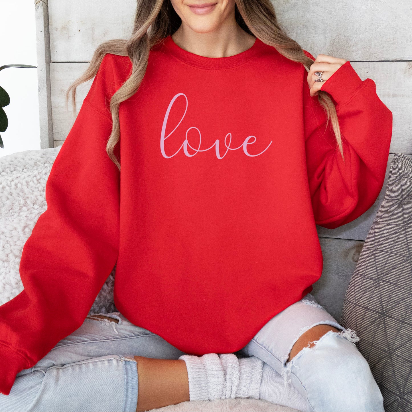 "Love Script" Sweatshirt- Red (Youth + Adult)