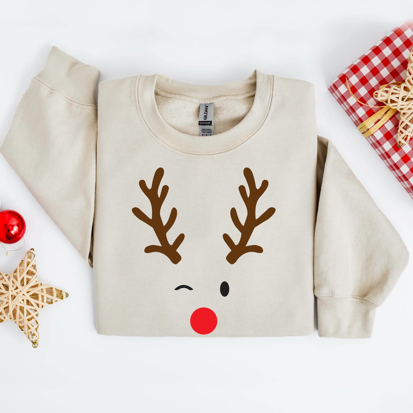 Minimal Reindeer Sweatshirt- Sand (Adult Only)