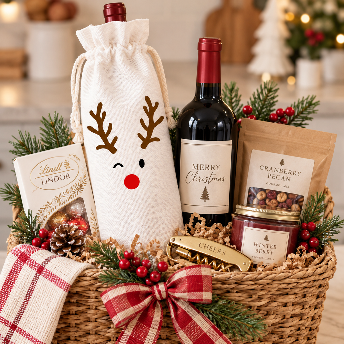 Reindeer Holiday Wine Gift Bag