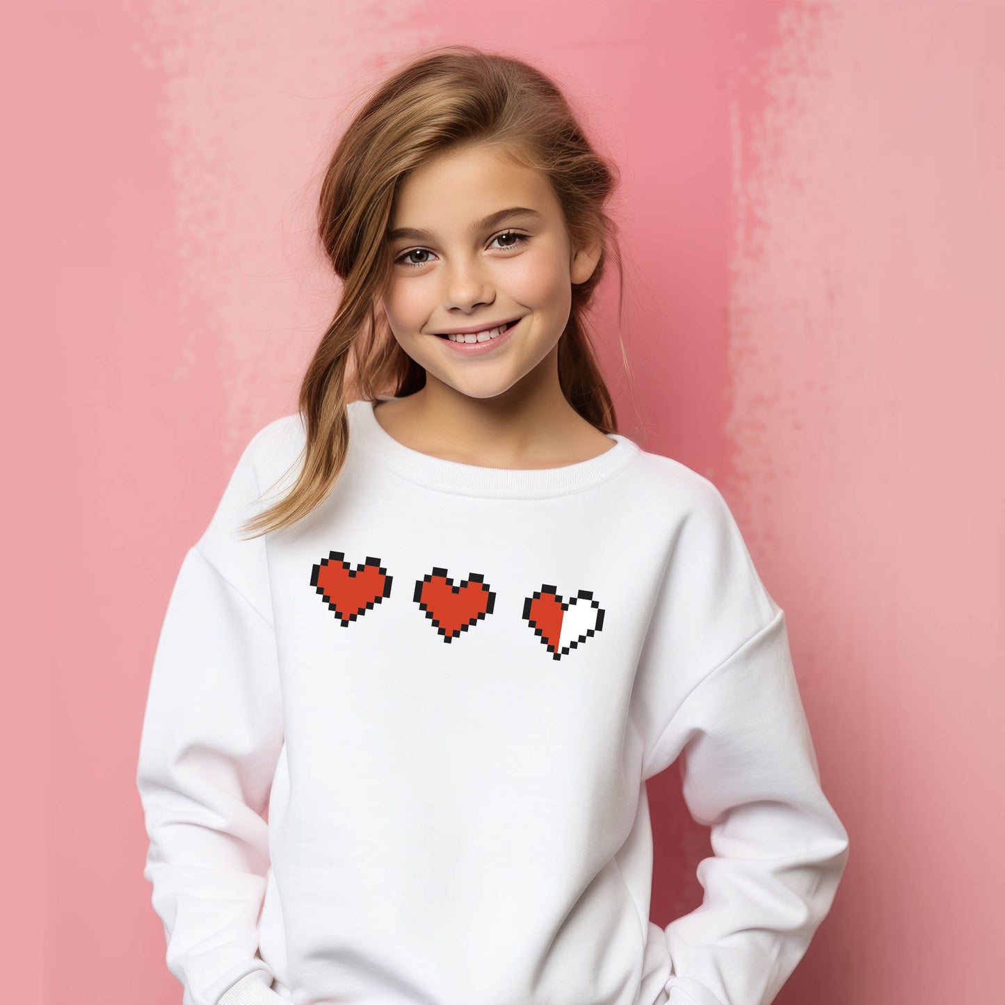 "Gamer Hearts" Sweatshirt- White (Youth ONLY)