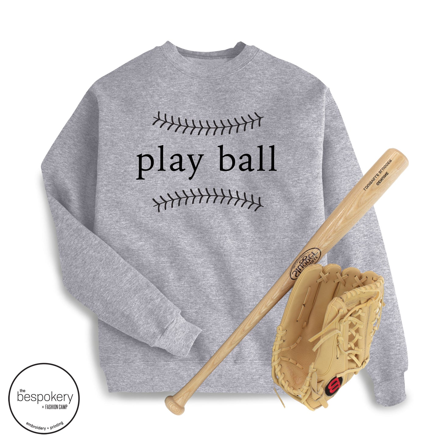 "Play Ball - Modern" - Heather Grey Sweatshirt