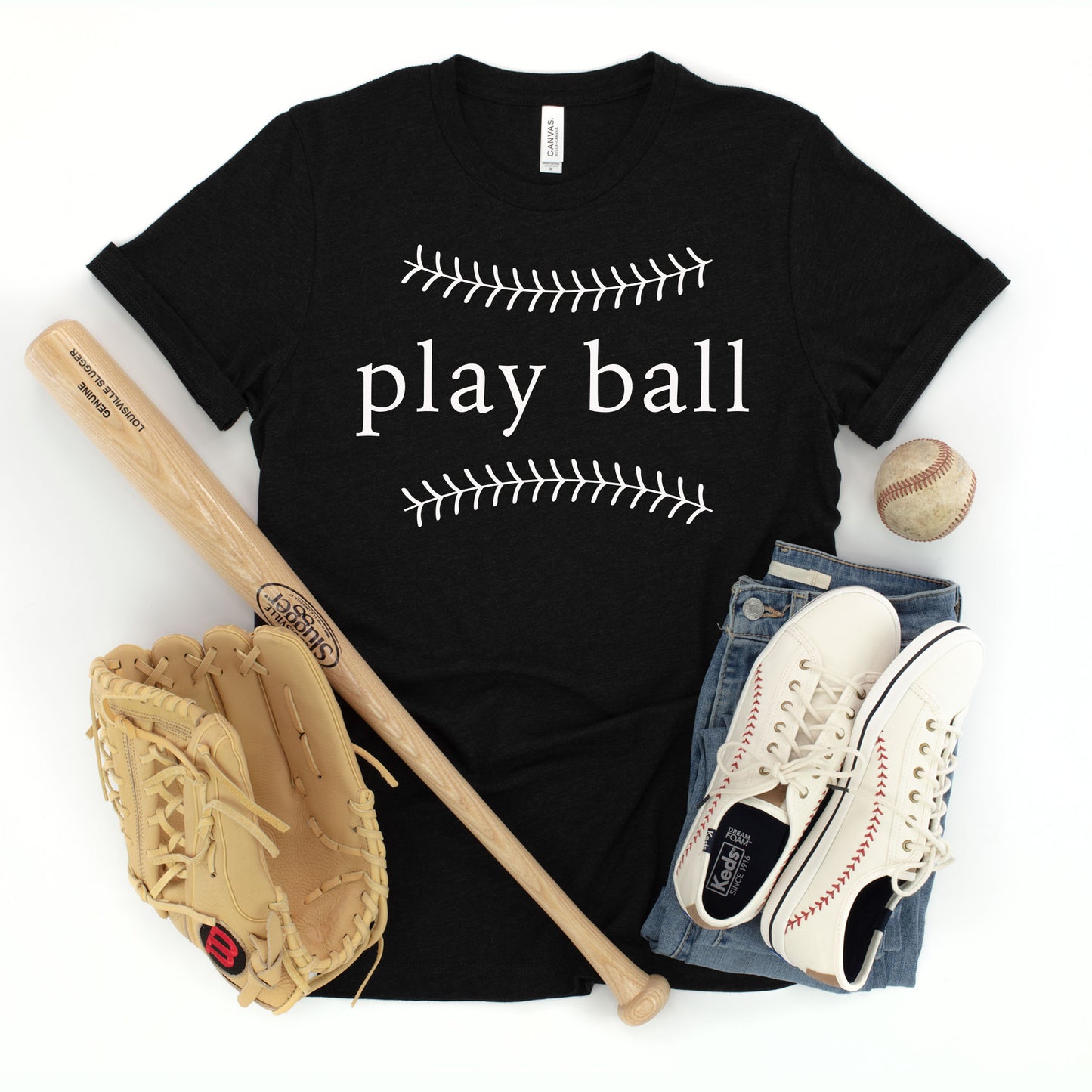 "Play Ball - Modern" - Black T-shirt