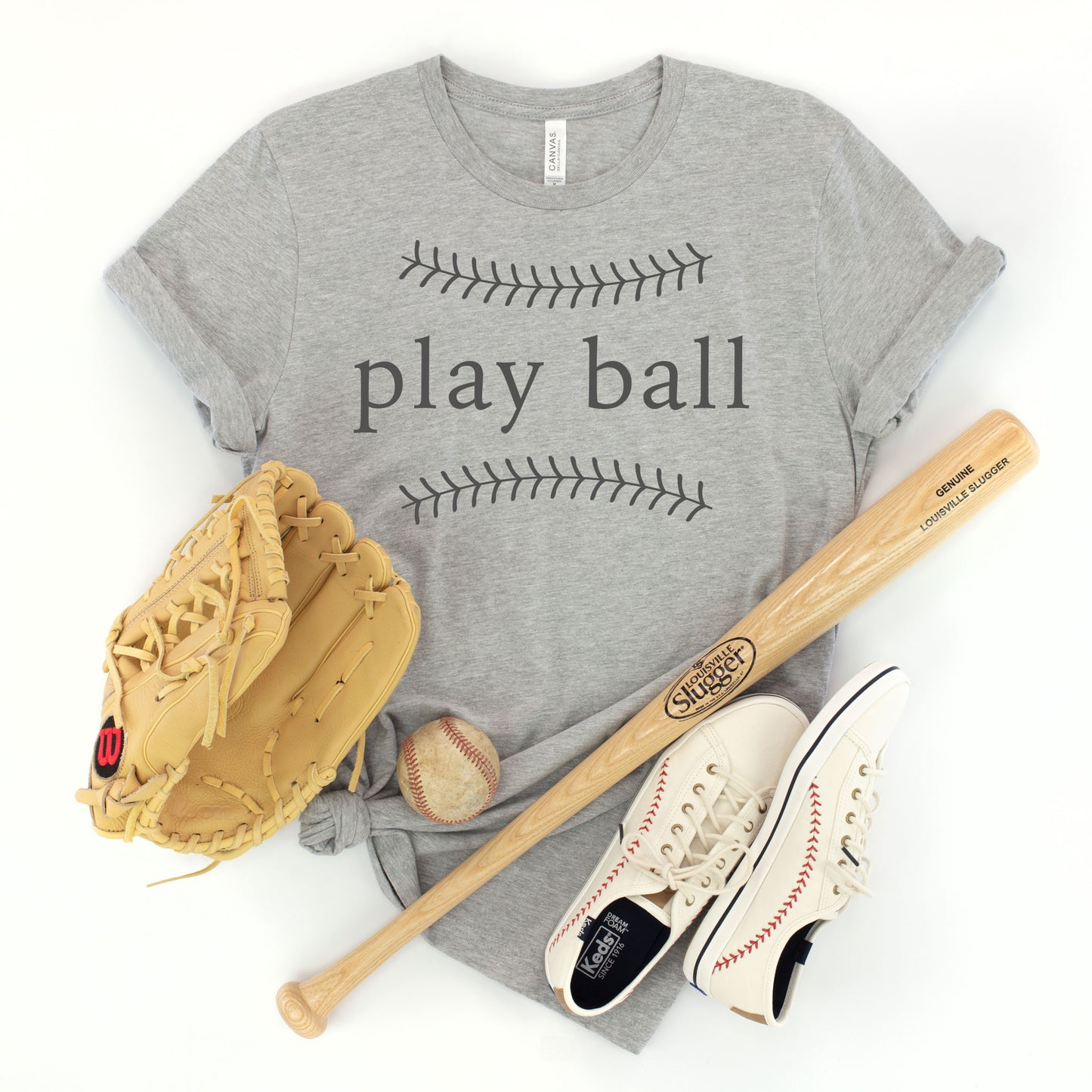 "Play Ball - Modern" - Heather Grey T-shirt