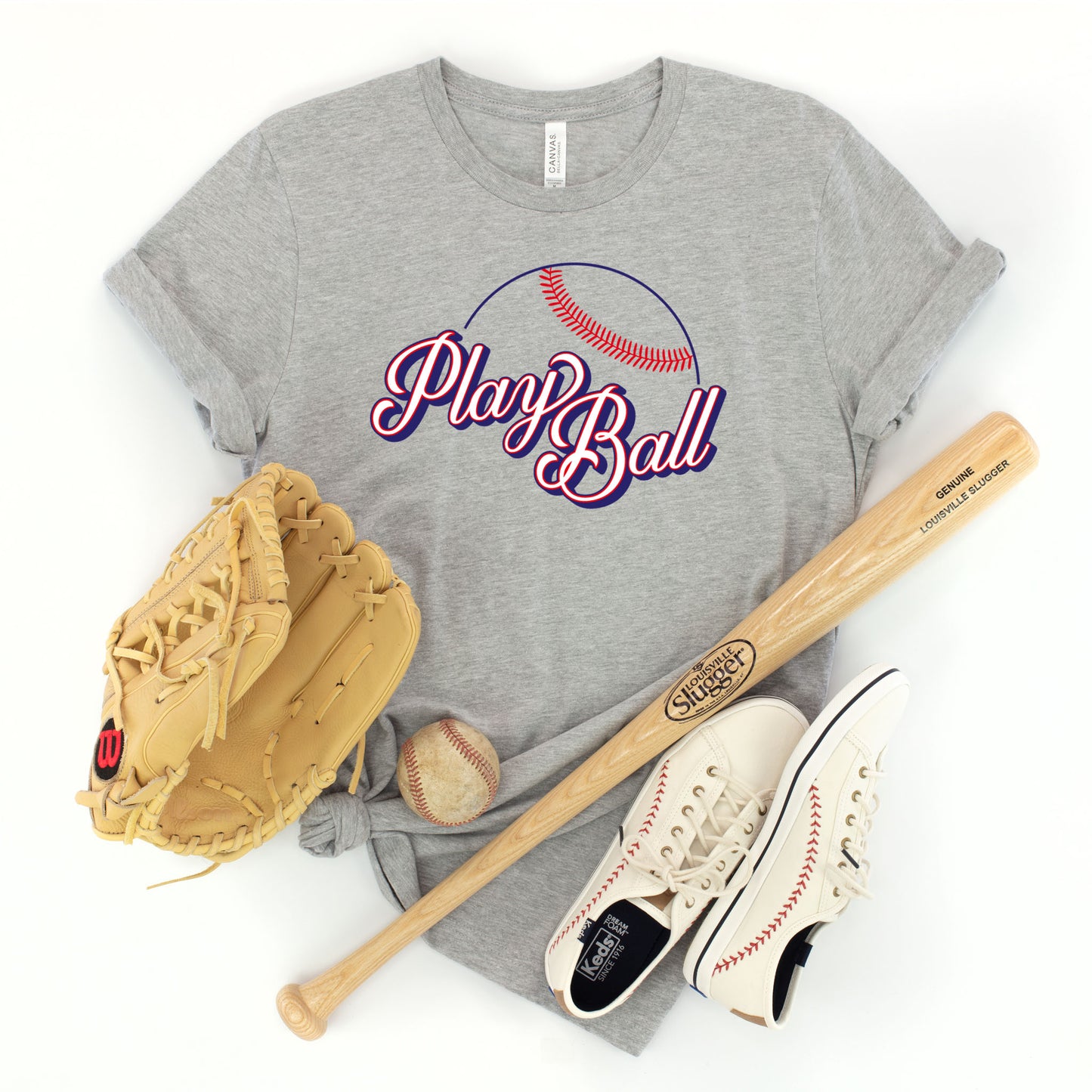 "Play Ball" - Heather Grey T-shirt