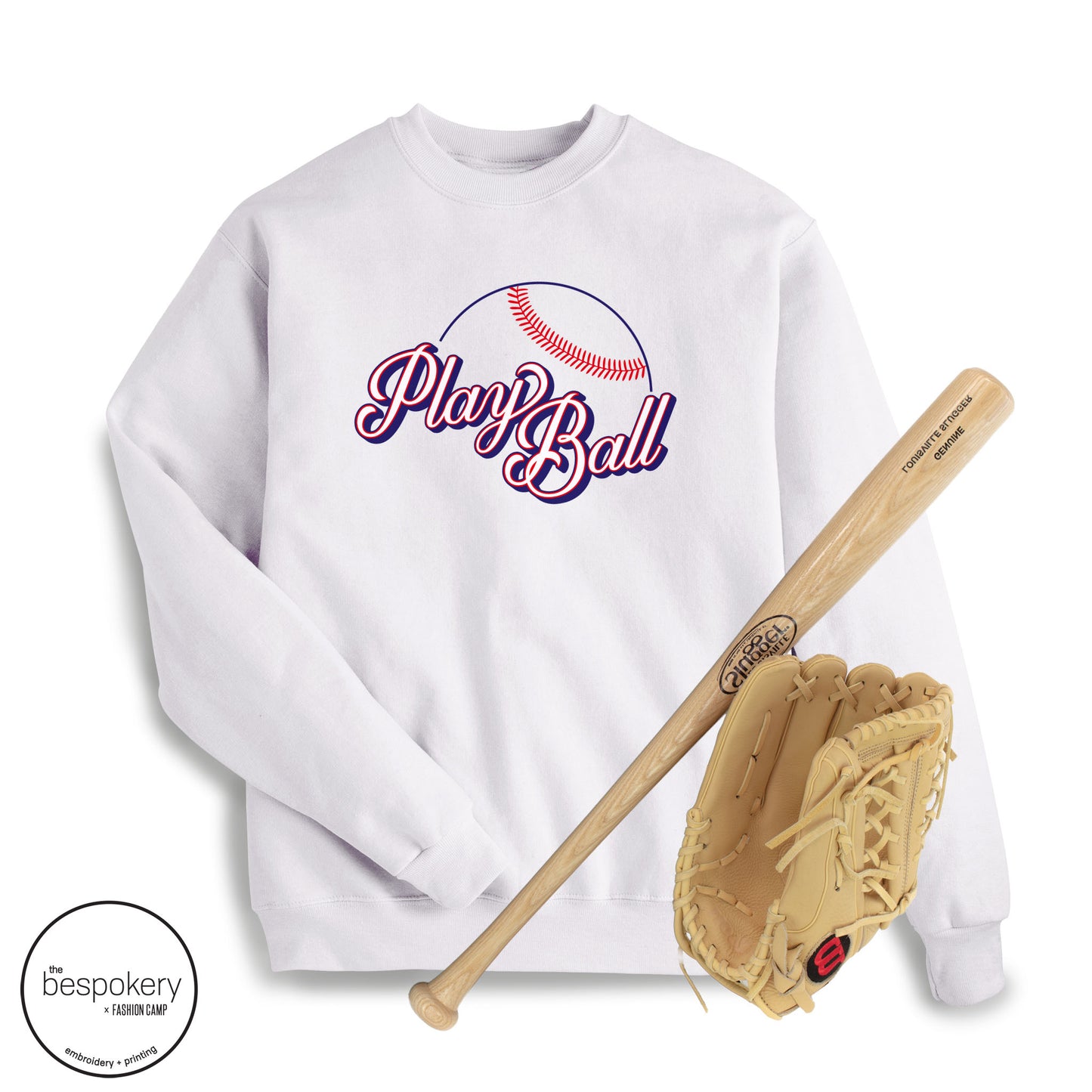 "Play Ball" White Sweatshirt - (Adult Only)