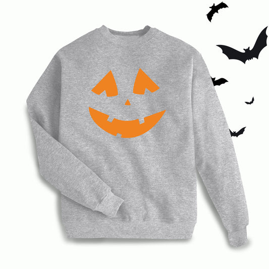 Jack O'Latern Pumpkin Face - Heather Grey Sweatshirt