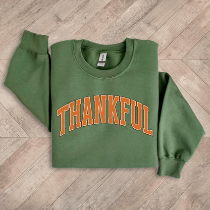 Varsity Thankful Military Green Sweatshirt