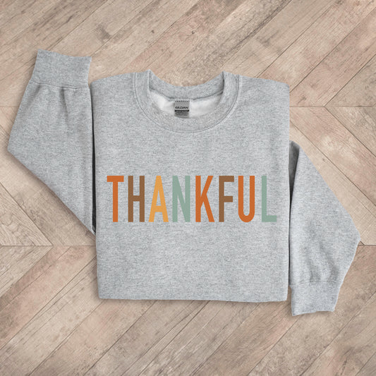 Color Block Thankful Heather Grey Sweatshirt