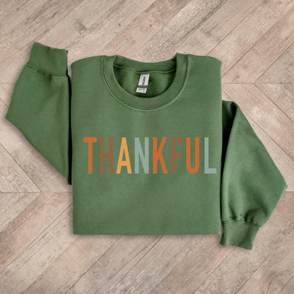 Color Block Thankful Military Green Sweatshirt