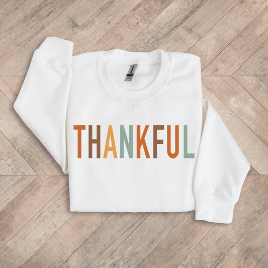 Color Block Thankful White Sweatshirt