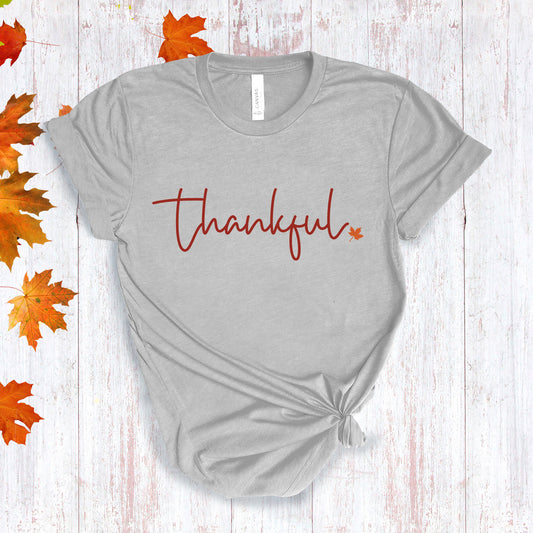 Thankful Script Heather Grey T-shirt