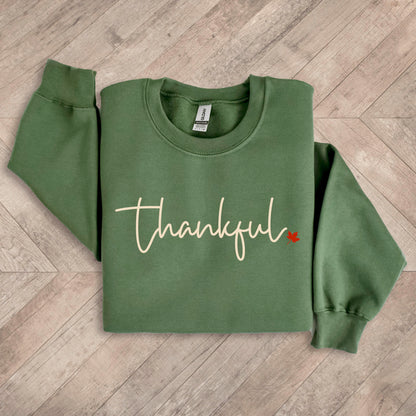 Thankful Script Military Green Sweatshirt